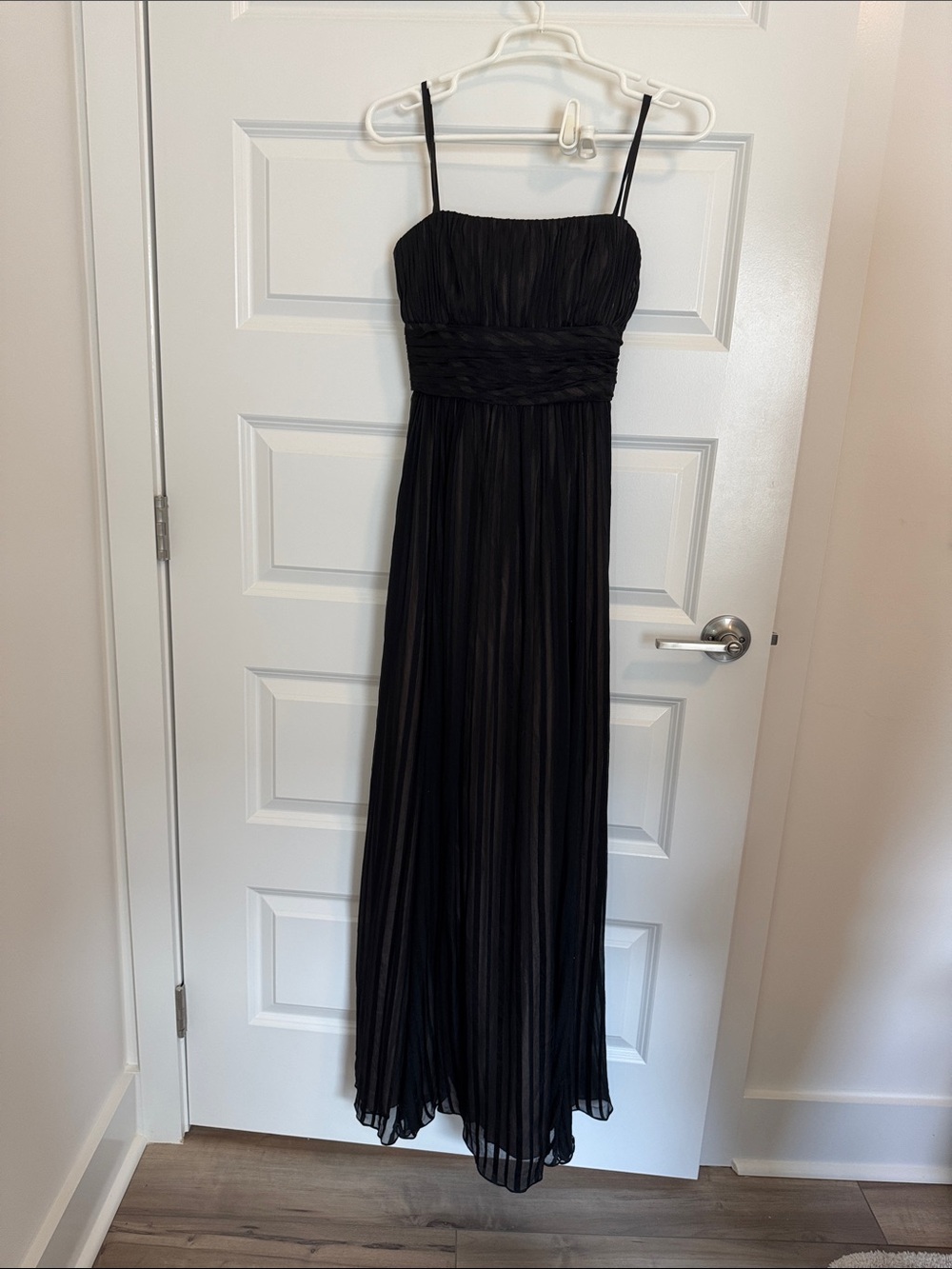 BCBGMaxAzria Black Pleated Maxi Dress with Spaghetti Straps